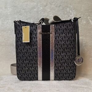 Michael Kors Black and Silver Jet Set Travel Crossbody Bag NWT